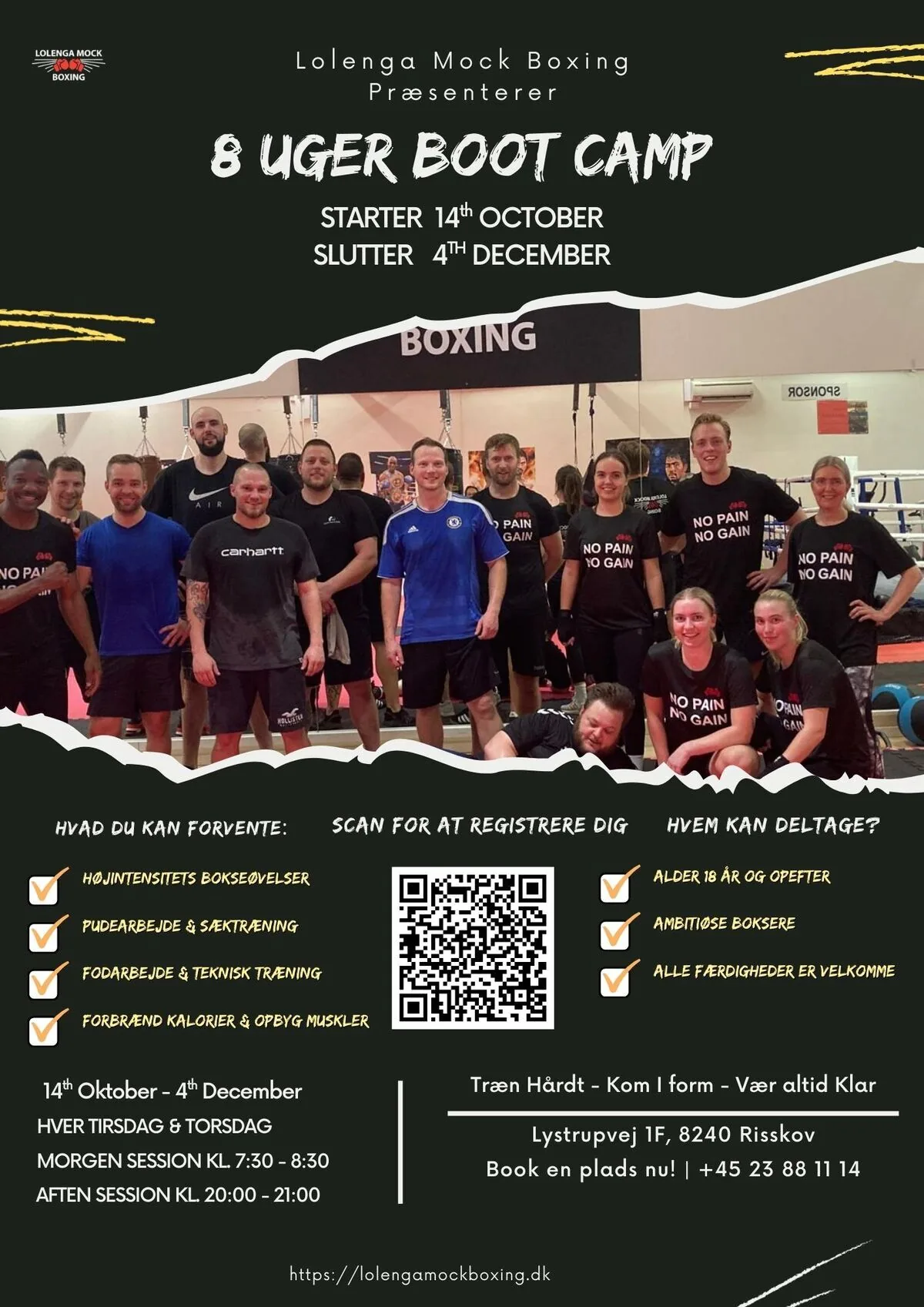 Flyer for 8 ugers boot camp hos Lolenga Mock Boxing